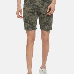 People Men Olive Green Printed Shorts-image-100