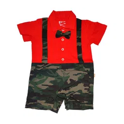 Bodycare Kids Boys Red & Green Cotton Shirt with Shorts Set-image-100