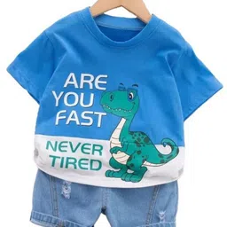 StyleCast Kids Blue Printed Pure Cotton T-shirt with Shorts-15