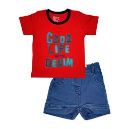 Bodycare Kids Boys Red & Blue Printed Pure Cotton T-shirt with Shorts Set-picture-17