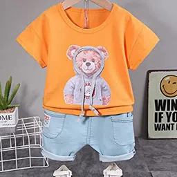 Googo Gaaga Boys Orange & Blue Printed T-shirt with Shorts-17
