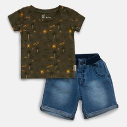 Gini and Jony Boys Blue & Grey Printed T-shirt with Short-11