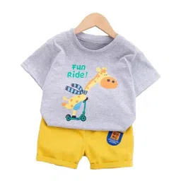 StyleCast Kids Grey & Yellow Printed Pure Cotton T-shirt with Shorts-image-95