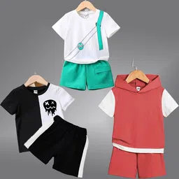 BAESD Kids Pack Of 3 Printed Pure Cotton T-shirt with Shorts-32