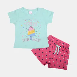 V-Mart Girls Printed Pure Cotton Round Neck T-shirt with Shorts Clothing Set-image-54