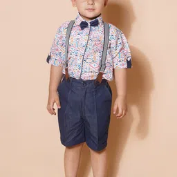 Aj DEZInES Boys Printed Shirt with Shorts Cap & Suspenders Clothing Set-image-79