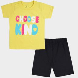 NOT Unisex Kids Yellow & Black Printed T-shirt with Shorts-image-52