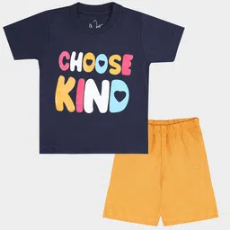 NOT Kids Navy Blue & Yellow Printed T-shirt with Shorts-image-53