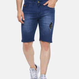 Campus Sutra Men Blue Washed Regular Fit Denim Shorts-image-70