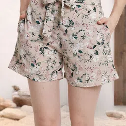 Popwings Women Floral Printed Mid-Rise Regular Fit Shorts-image-98
