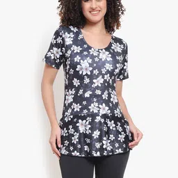 Lebami Floral Printed Round Neck Legsuit Swimwear-image-7