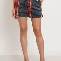 IX IMPRESSION Women Checked Mid-Rise Regular Shorts-image-88