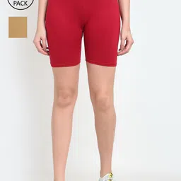 GRACIT Women Pack Of 2 Maroon & Beige Biker Shorts-image-74