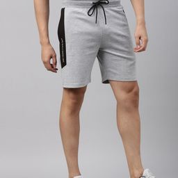 Joven Men Grey & Black Solid Regular Fit Sports Shorts-image-60