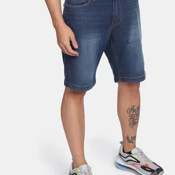 Flying Machine Mid Rise Stone Wash Denim Shorts-image-21