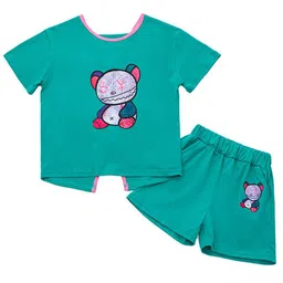 StyleCast Girls Blue & Grey Printed Pure Cotton T-shirt With Shorts-picture-28