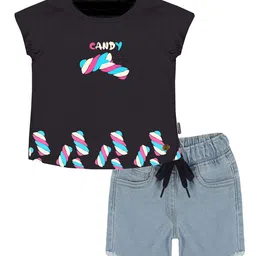 KiddoPanti Girls Printed T-shirt with Shorts-57