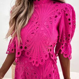 StyleCast Fuchsia Self Design High Neck Top With Shorts image 3