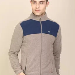 Wildcraft Men Brown And Navy Blue Colourblocked Fleece Lightweight Crop Sporty Jacket-41