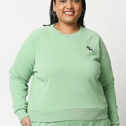 20Dresses Women Plus Size Green Solid Round Neck Sweatshirt-picture-15