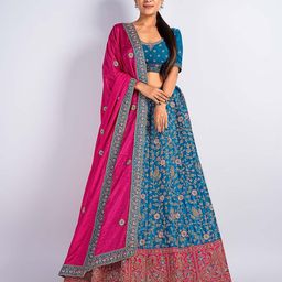 HALFSAREE STUDIO Embroidered Net Semi-Stitched Lehenga & Unstitched Blouse With Dupatta-picture-9