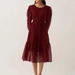 AASK Self Design Gathered Fit & Flare Midi Dress-39