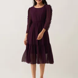 AASK Self Design Ruffles Fit & Flare Midi Dress-16