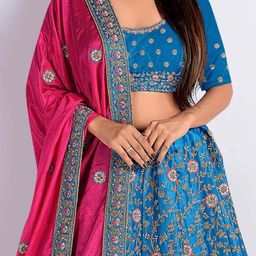 HALFSAREE STUDIO Embroidered Net Semi-Stitched Lehenga & Unstitched Blouse With Dupatta image 4
