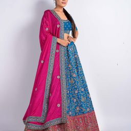 HALFSAREE STUDIO Embroidered Net Semi-Stitched Lehenga & Unstitched Blouse With Dupatta image 3