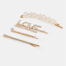 20Dresses Women Gold-Toned & White Set of 4 Embellished Bobby Pins-1