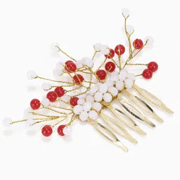 VAGHBHATT Women White & Red Beaded Comb Pin-image-19