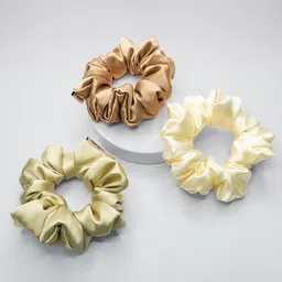 HAIR DRAMA COMPANY Women Beige & Green Satin Set of 3 Ponytail Scrunchies-17