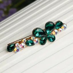 Priyaasi Women Green & Gold-Toned Alligator Floral Hair Clip-image-55