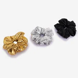 BuckleUp Women Black & Silver-Toned Set of 3 Scrunchies-image-33