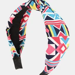 BuckleUp Women Blue & Pink Geometric Printed Knot Hairband-10