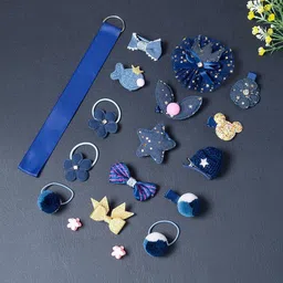 Golden Peacock Girls Set of 18 Navy Blue & Pink Embellished Hair Accessory Set of-image-32