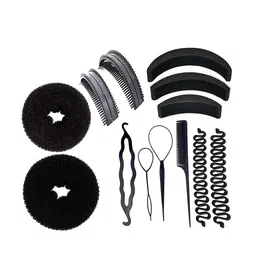 CHANDERKASH Women Black Pack of 13 Bun Maker Professional Braids Hair Styling Tools-image-36