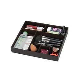Alpna Brown 7 Compartment Vegan Leather Makeup Organiser-57