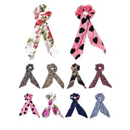 CHRONEX Set of 5 Floral Printed Chiffon Satin Ribbon Scarf Scrunchies Ponytail Holders-11