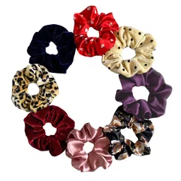CHRONEX Women Set Of 6 Luxury Satin & Velvet Ponytail Holders-76