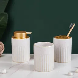 Nestasia Off White 3 Pieces Textured Ceramic Bathroom Accessory Set-15