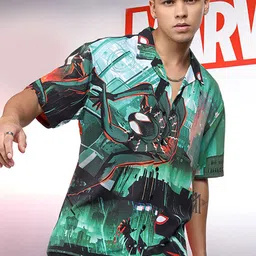 Highlander Marvel Men Mui Color Spider Man Printed Cuban Collar Viscose Relaxed Shirt-image-30