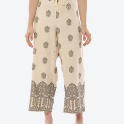 Biba Women Cream Ethnic Motifs Printed Straight Fit Cropped Cotton Palazzos-image-10