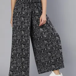 Nayo Women Black & White Ethnic Motifs Printed Cotton Palazzos-picture-10