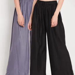 TAG 7 Women Black & Grey Set of 2 Flared Ethnic Palazzos-image-55