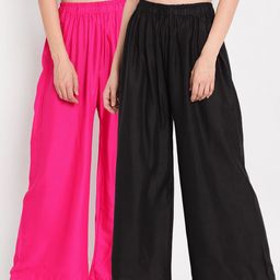 TAG 7 Women Black & Pink Set of 2 Flared Ethnic Palazzos-image-95