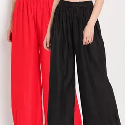 TAG 7 Women Black & Red Set of 2 Flared Ethnic Palazzos-15