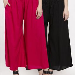 Miaz Lifestyle Women Pak of 2 Black & Fuchsia Solid Palazzos-picture-4