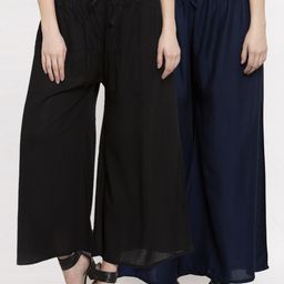Miaz Lifestyle Women Black & Navy Blue Pack Of 2 Knitted Palazzos-image-58
