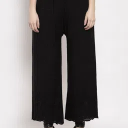 Miaz Lifestyle Women Black Knitted Straight Palazzos-image-78